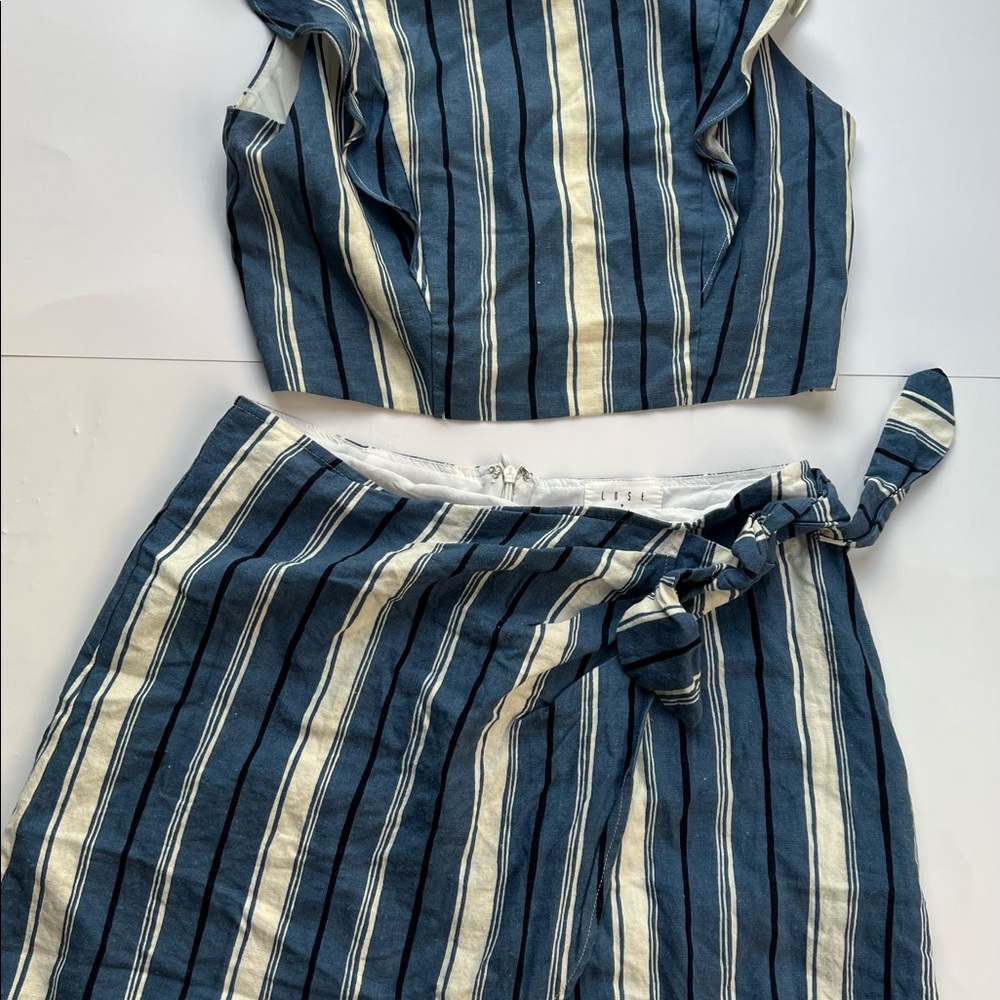 Lost + Wander Blue and Cream Striped Skirt Set